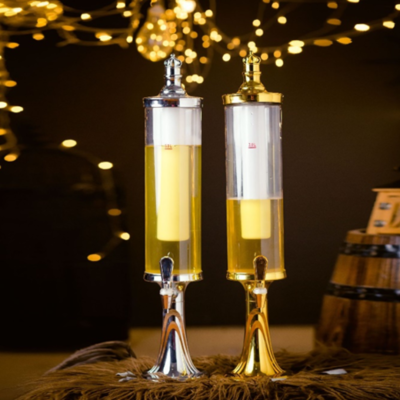 BARRAID European Candle Design Beer/Liquor/Whiskey/Wine/Vodka/Beverages Dispenser/Decanter, 3000 ml Capacity with LED Light Ice Tube Cooling System(Golden)