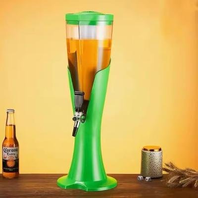 BARRAID Beer/Liquor/Wine/Whiskey/Vodka Tower Beverage Dispenser/Decanter, 3 Litre, Tabletop Draft Drink Dispenser with Multilight LED ice Tube (Green)