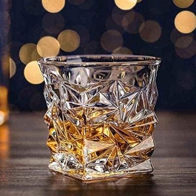 BARRAID Crystal Whiskey Glasses (Set of 6), Square Shape with Diamond Pattern Heavy Base 280 ML