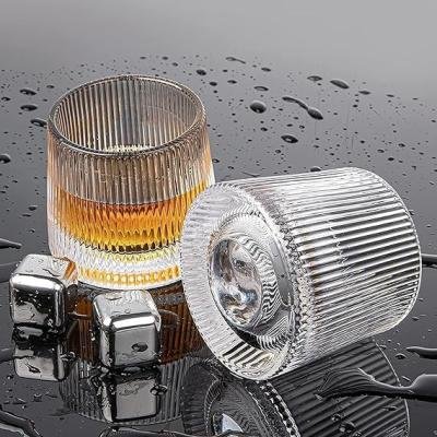 BARRAID Crystal Whiskey Glasses, Ribbed Design Round Glass with Fall Proof Base 280 ML, (Set of 6)